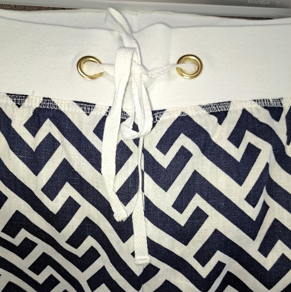 Women's Blue & White Linen Beach Pants Wide-leg Tie Waist Sizes S,M,L - Picture 4 of 7